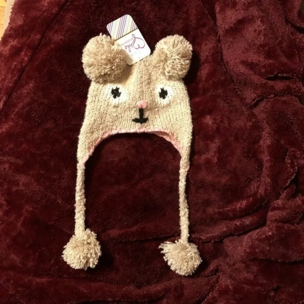 Two Girls Critter Double Pompom Winter Hat